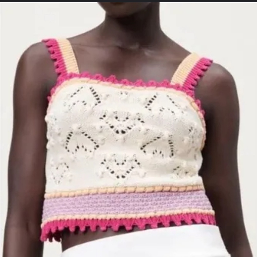 Zara Cream and Pink Crochet Crop Top